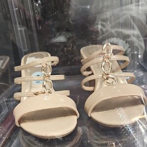 Impo Beige Strappy Heels with Gold Chain Detail